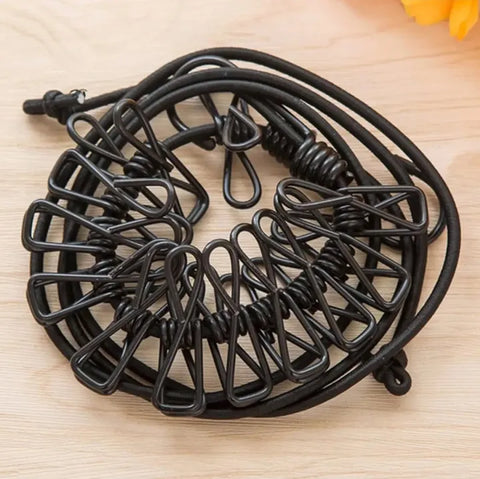 12 clips Cloth Line rope hang portable - Elastic, Windproof Eco-Friendly for Travel Home Use (random color)